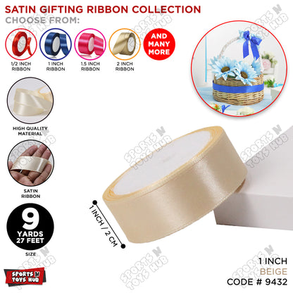 1 Inch x 9 Yards – Multi-Purpose Plain Satin Ribbon Roll for Gift Wrapping, Crafts & Decor