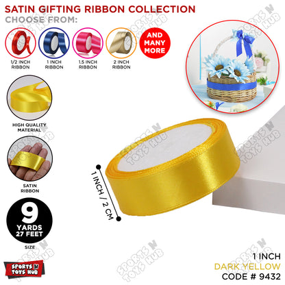 1 Inch x 9 Yards – Multi-Purpose Plain Satin Ribbon Roll for Gift Wrapping, Crafts & Decor