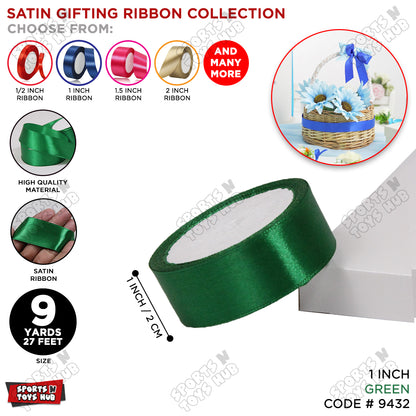 1 Inch x 9 Yards – Multi-Purpose Plain Satin Ribbon Roll for Gift Wrapping, Crafts & Decor