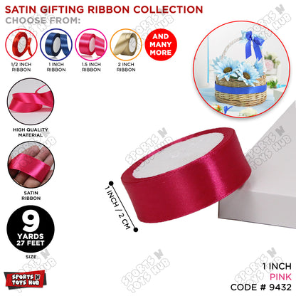 1 Inch x 9 Yards – Multi-Purpose Plain Satin Ribbon Roll for Gift Wrapping, Crafts & Decor