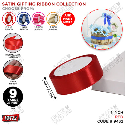 1 Inch x 9 Yards – Multi-Purpose Plain Satin Ribbon Roll for Gift Wrapping, Crafts & Decor