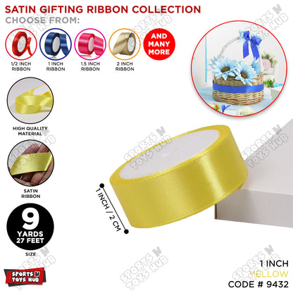 1 Inch x 9 Yards – Multi-Purpose Plain Satin Ribbon Roll for Gift Wrapping, Crafts & Decor