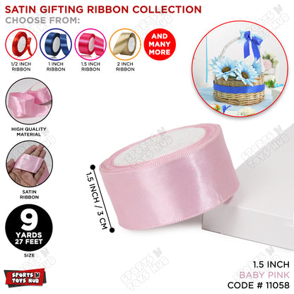 1.5 Inch x 9 Yards – Plain Satin Ribbon Roll for Ribbon Flowers, Crafts, Gift Wrapping & Decor
