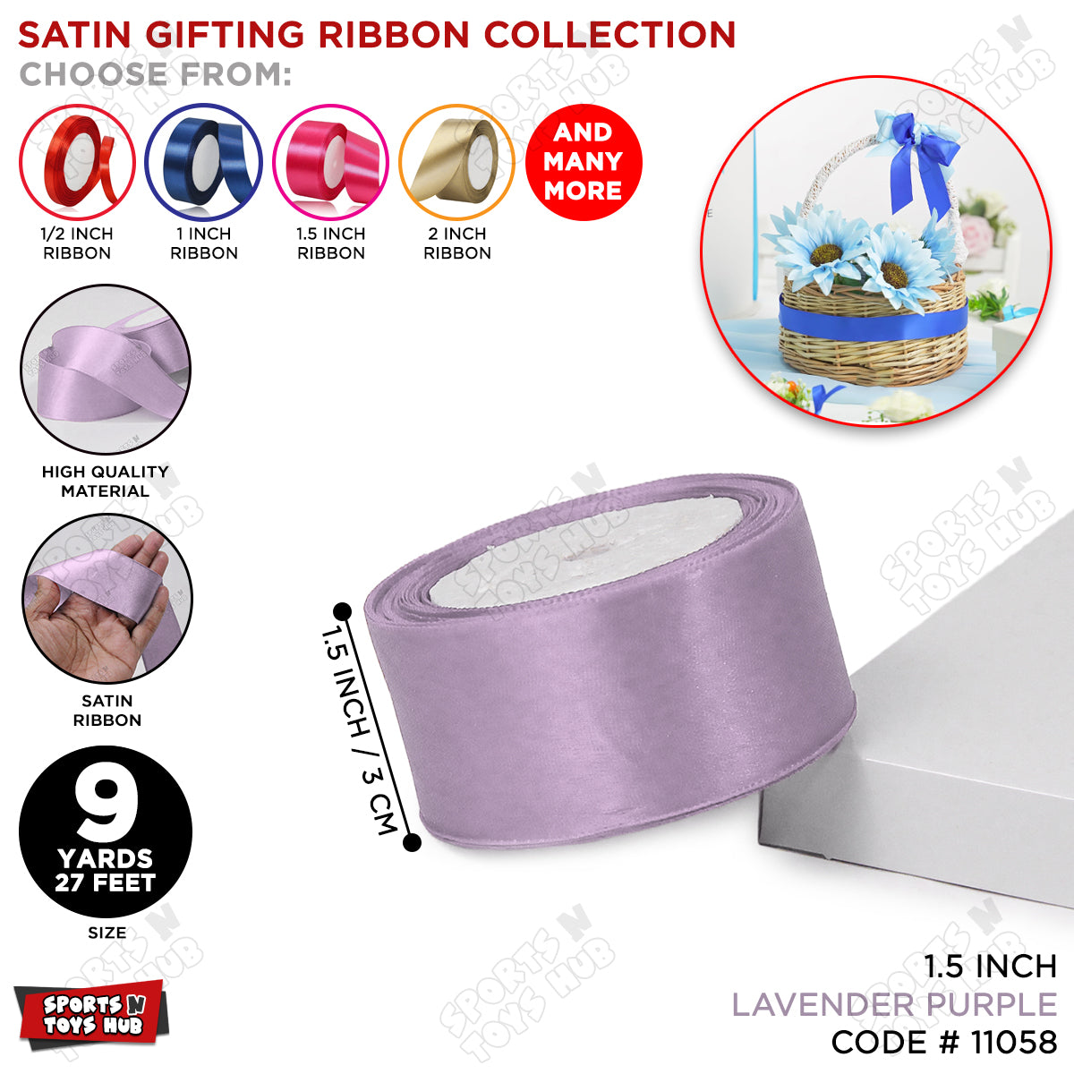 1.5 Inch x 9 Yards – Plain Satin Ribbon Roll for Ribbon Flowers, Crafts, Gift Wrapping & Decor