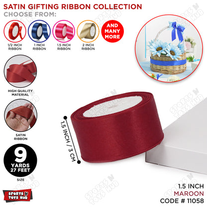1.5 Inch x 9 Yards – Plain Satin Ribbon Roll for Ribbon Flowers, Crafts, Gift Wrapping & Decor