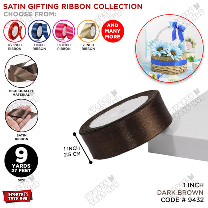 1 Inch x 9 Yards – Multi-Purpose Plain Satin Ribbon Roll for Gift Wrapping, Crafts & Decor