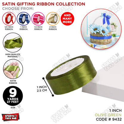 1 Inch x 9 Yards – Multi-Purpose Plain Satin Ribbon Roll for Gift Wrapping, Crafts & Decor