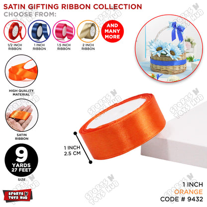 1 Inch x 9 Yards – Multi-Purpose Plain Satin Ribbon Roll for Gift Wrapping, Crafts & Decor