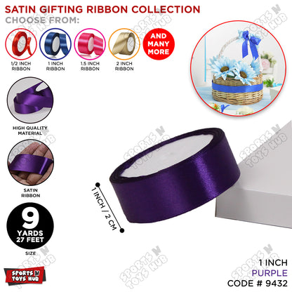 1 Inch x 9 Yards – Multi-Purpose Plain Satin Ribbon Roll for Gift Wrapping, Crafts & Decor