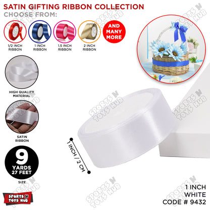 1 Inch x 9 Yards – Multi-Purpose Plain Satin Ribbon Roll for Gift Wrapping, Crafts & Decor