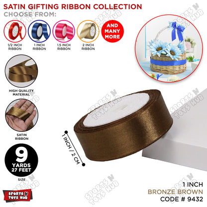 1 Inch x 9 Yards – Multi-Purpose Plain Satin Ribbon Roll for Gift Wrapping, Crafts & Decor