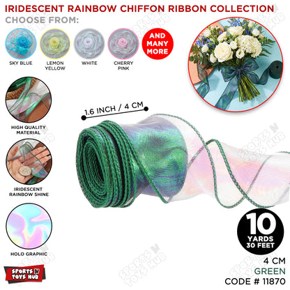 4CM x 10 Yards Sheer Iridescent Rainbow Ribbon – Shimmering Holographic Decorative Ribbon for Gift Wrapping, Birthday Party Decorations, Wedding Decor, Floral Bouquets, DIY Crafts & Event Supplies