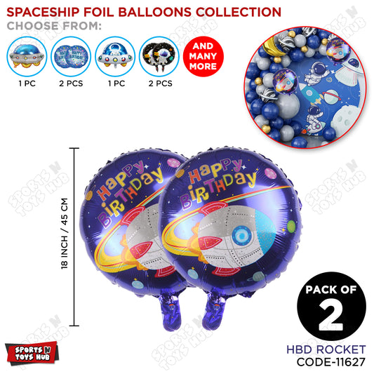HBD Rocket Round Foil Balloon - Pack Of 2
