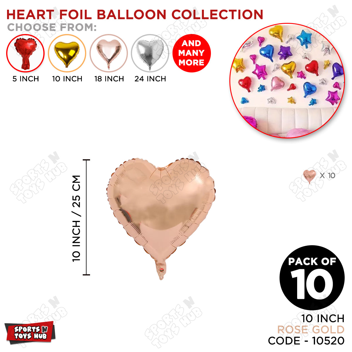 10 Inch - Rose Gold Heart Foil Balloon