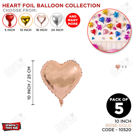 10 Inch - Heart Shape Foil Balloon Collection - Pack Of 5