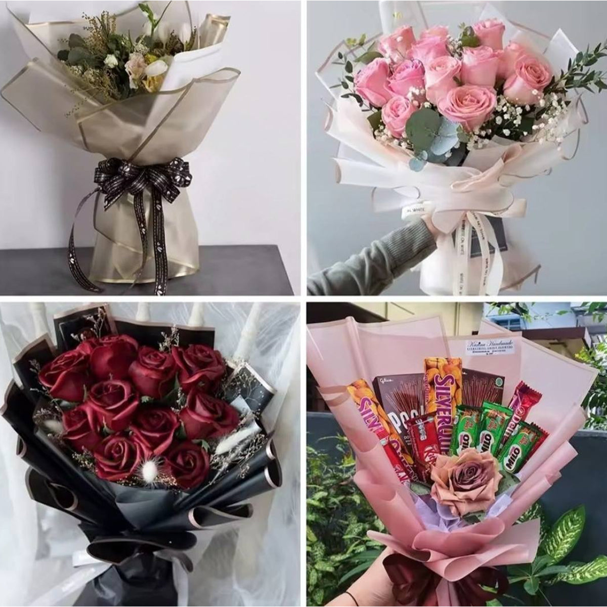 Flower Bouquet RoseGold Border Double Sided Style Sheet Collection, Flower Sheet, Wrapping Paper