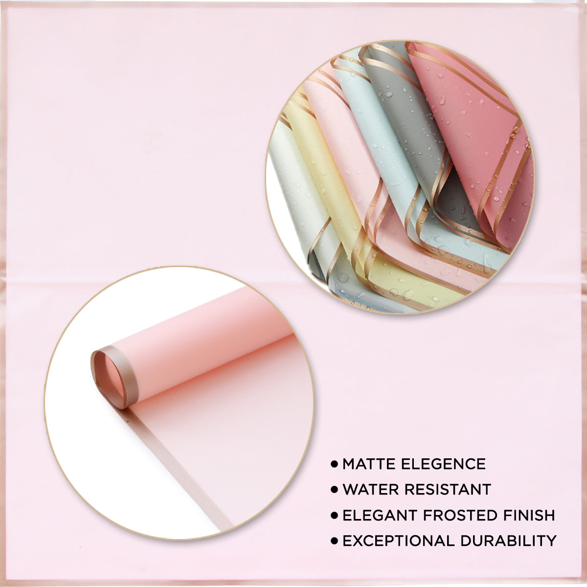 Flower Bouquet RoseGold Border Double Sided Style Sheet Collection, Flower Sheet, Wrapping Paper