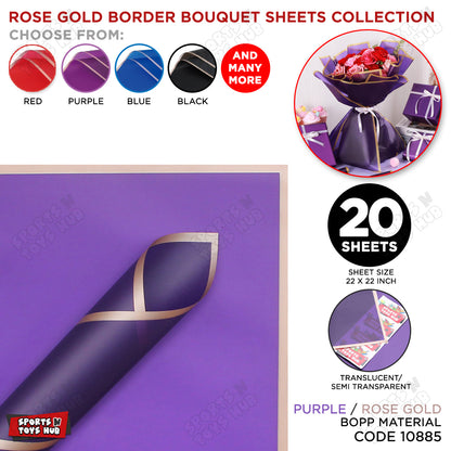 Flower Bouquet RoseGold Border Double Sided Style Sheet Collection, Flower Sheet, Wrapping Paper