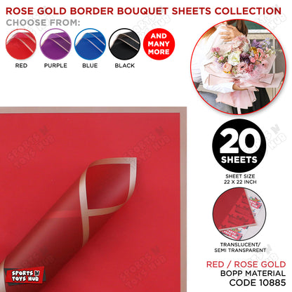 Flower Bouquet RoseGold Border Double Sided Style Sheet Collection, Flower Sheet, Wrapping Paper