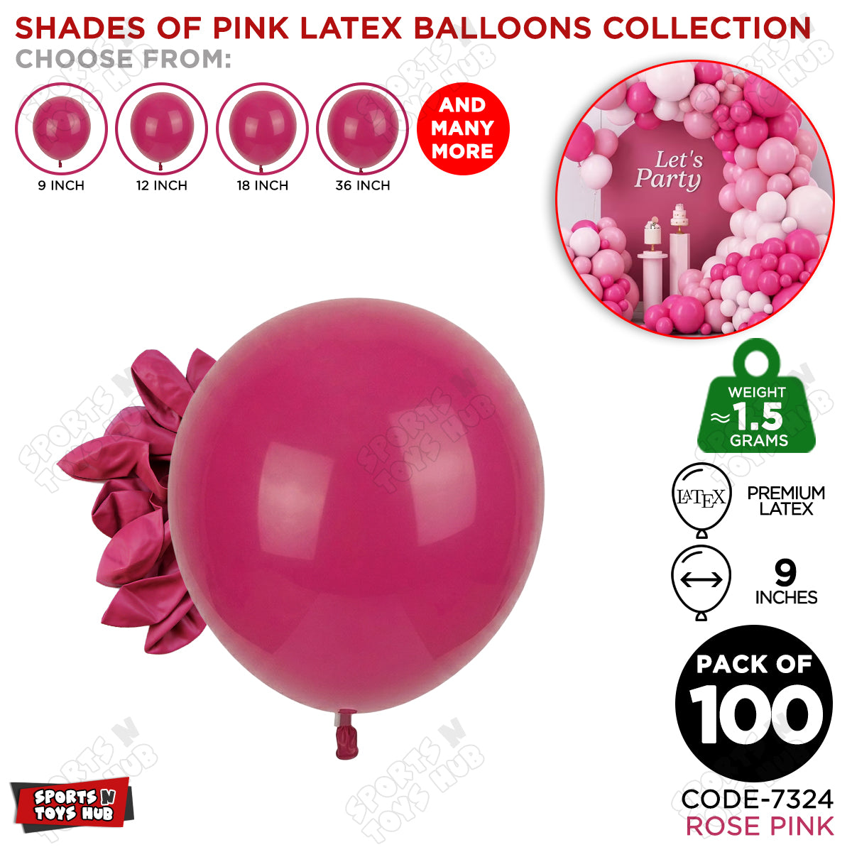 Rose Pink Latex Balloons Available In 9, 12, 18 & 36 Inch Sizes