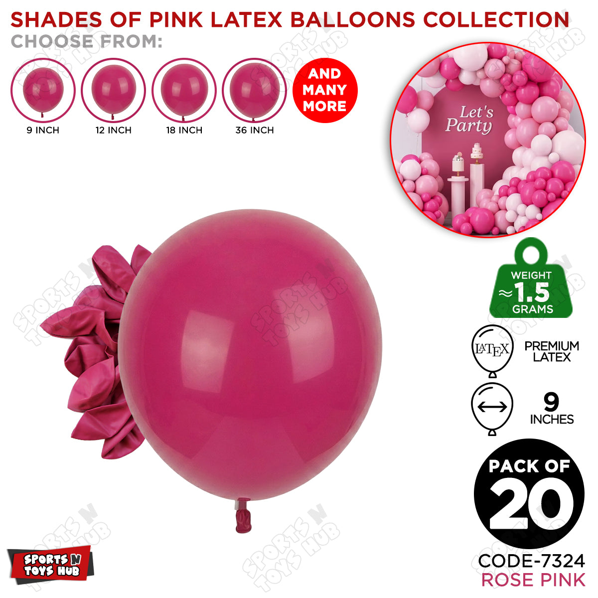 Rose Pink Latex Balloons Available In 9, 12, 18 & 36 Inch Sizes