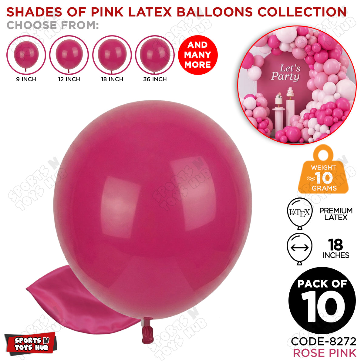 Rose Pink Latex Balloons Available In 9, 12, 18 & 36 Inch Sizes
