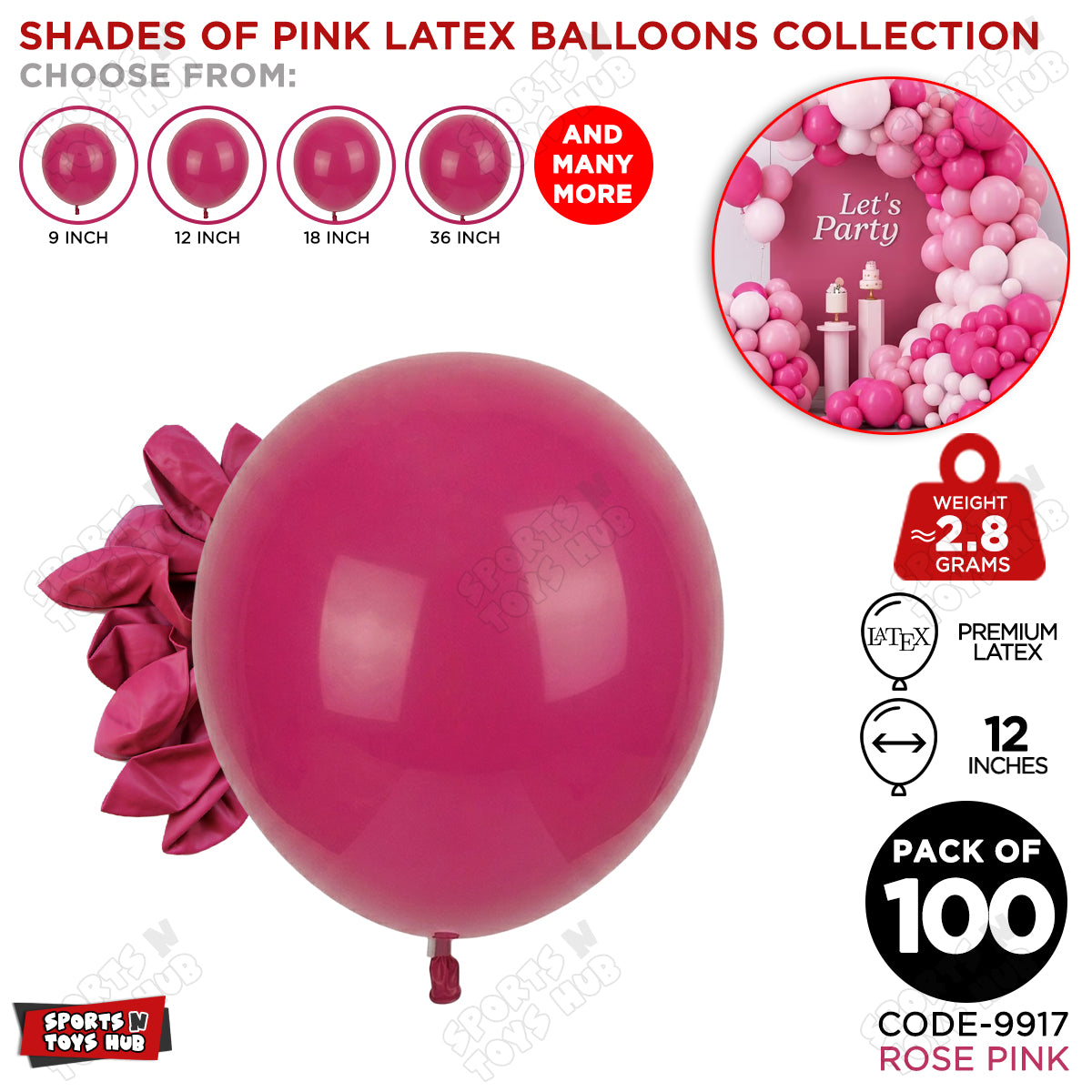 Rose Pink Latex Balloons Available In 9, 12, 18 & 36 Inch Sizes