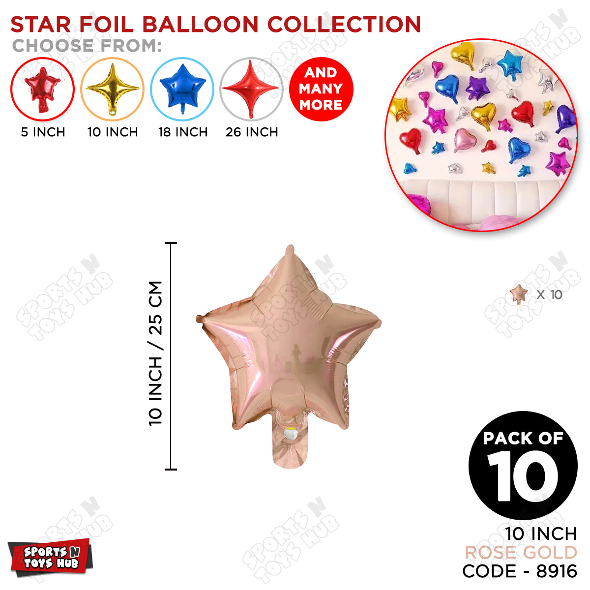 10 Inch - Rose Gold Star Foil Balloon