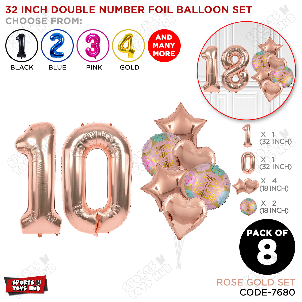 32 Inch Rose Gold Color Number Foil Balloon With Round Printed Balloon Set
