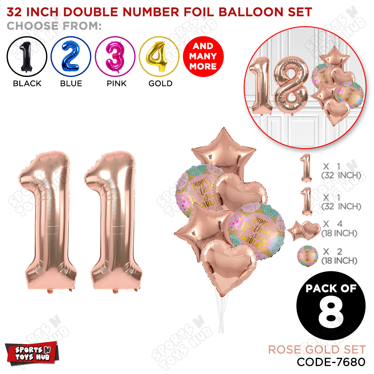 32 Inch Rose Gold Color Number Foil Balloon With Round Printed Balloon Set