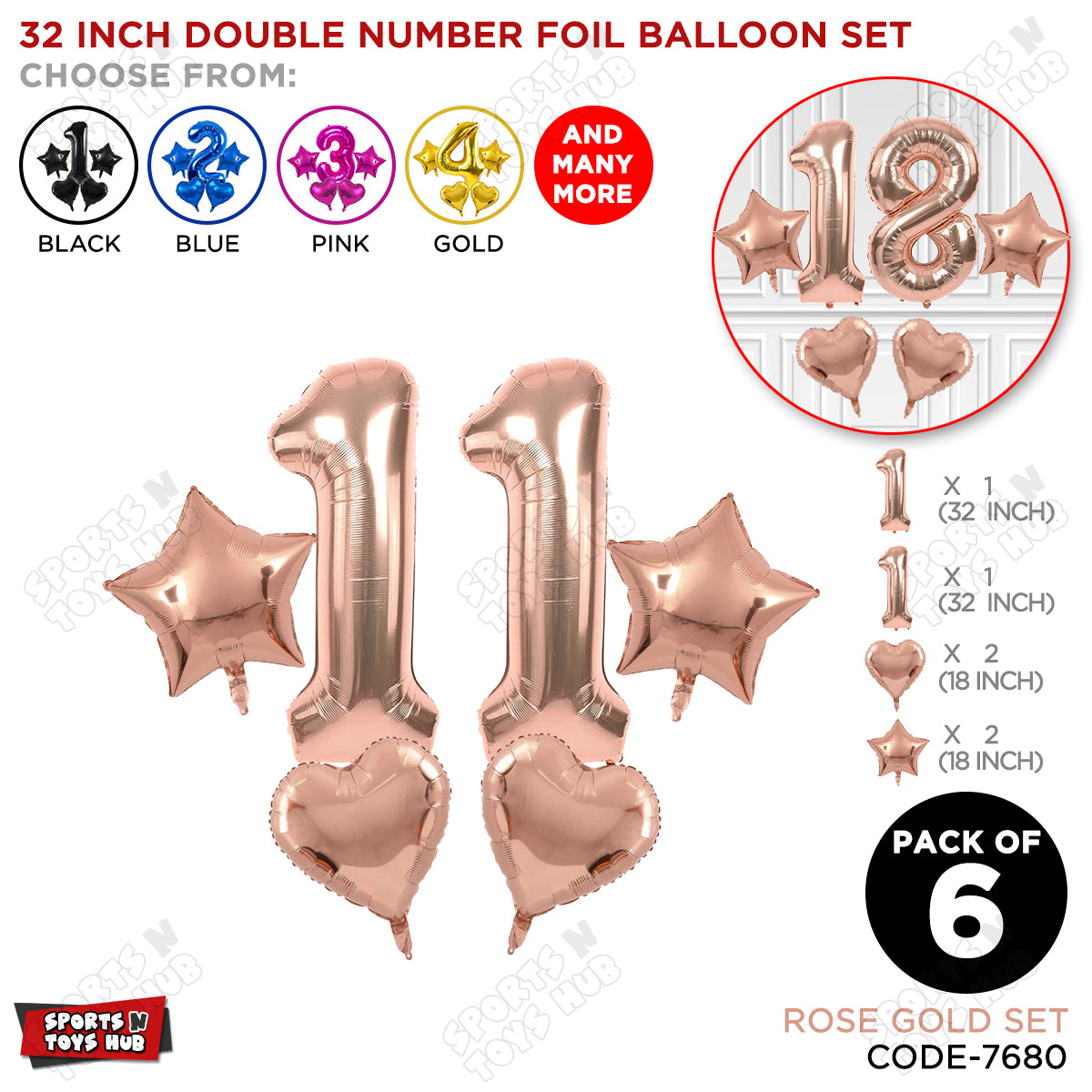 Rose Gold Color 32 Inch Number Foil Balloon Set