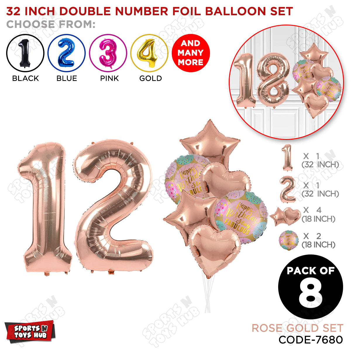 32 Inch Rose Gold Color Number Foil Balloon With Round Printed Balloon Set