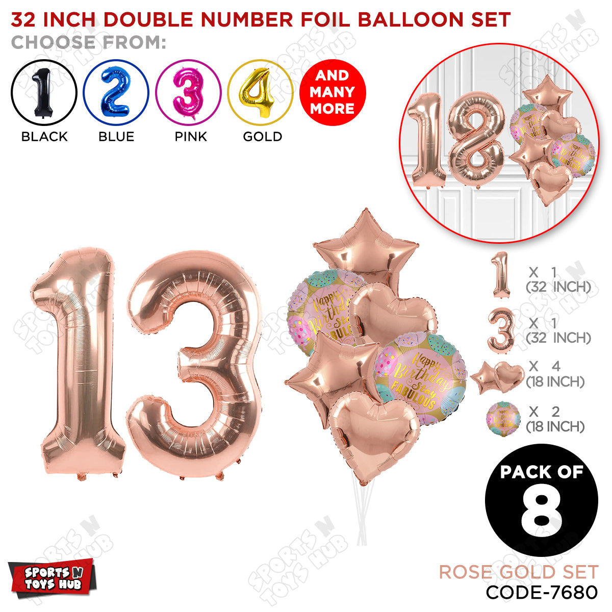 32 Inch Rose Gold Color Number Foil Balloon With Round Printed Balloon Set