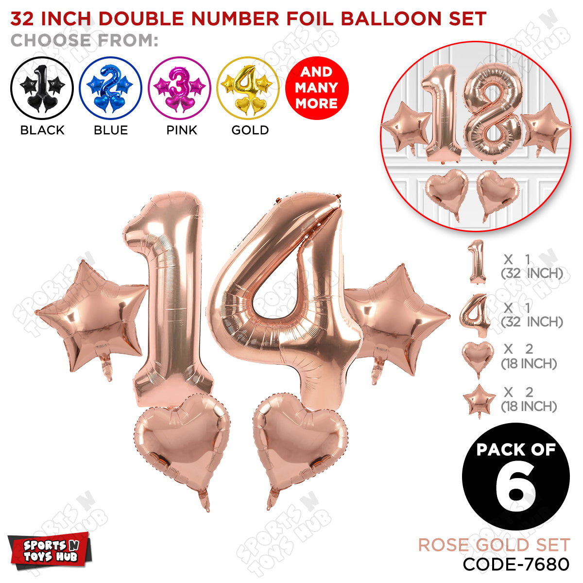 Rose Gold Color 32 Inch Number Foil Balloon Set