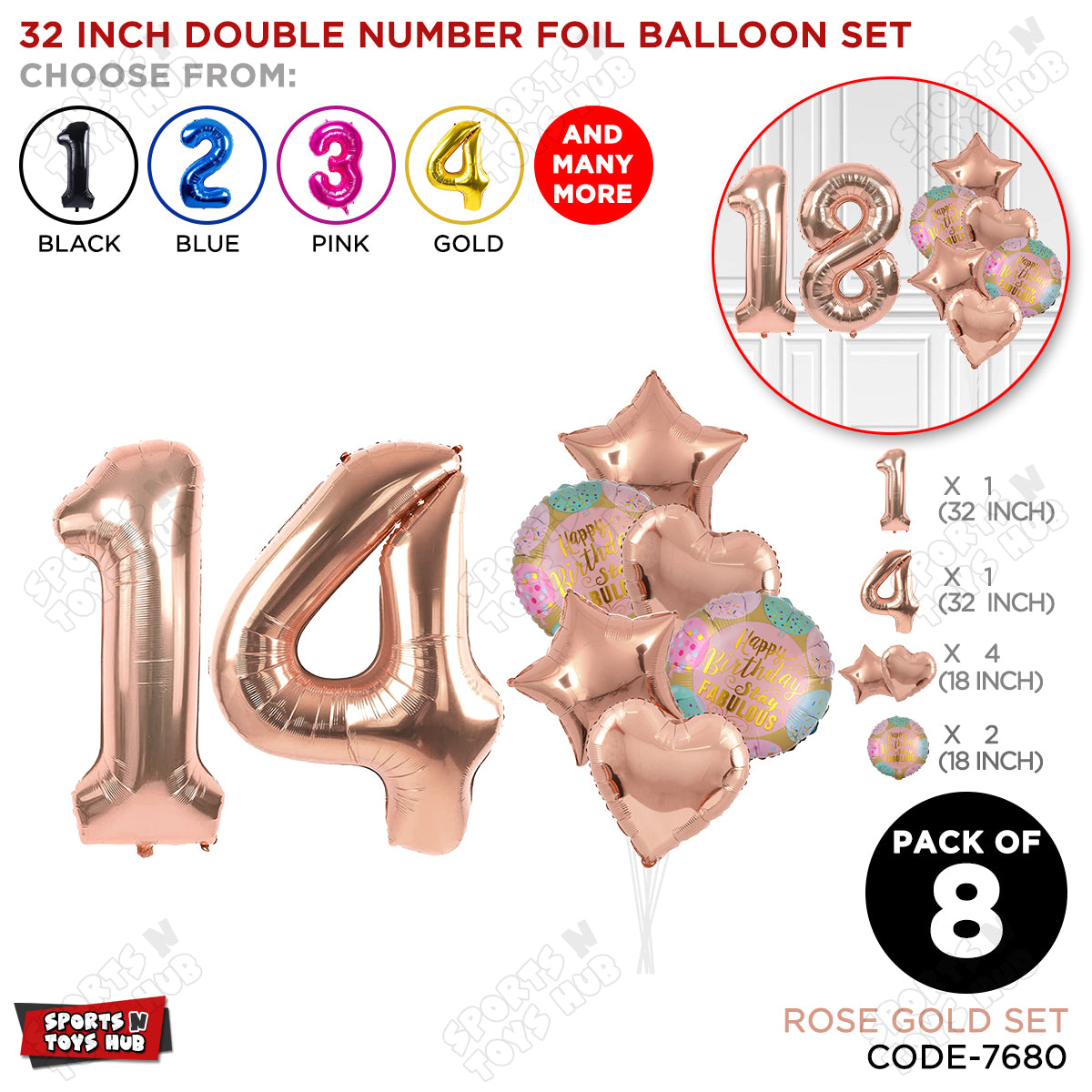 32 Inch Rose Gold Color Number Foil Balloon With Round Printed Balloon Set
