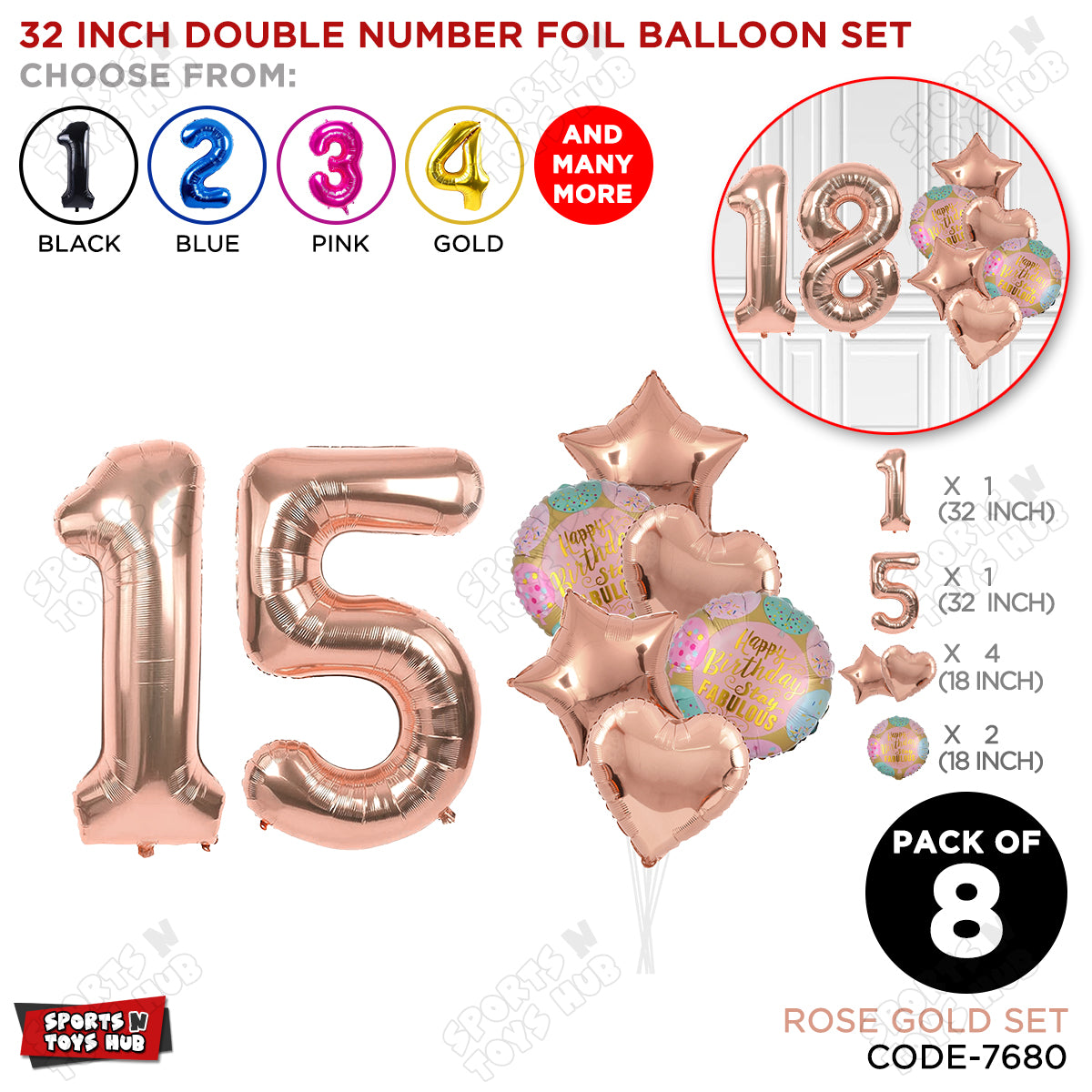 32 Inch Rose Gold Color Number Foil Balloon With Round Printed Balloon Set