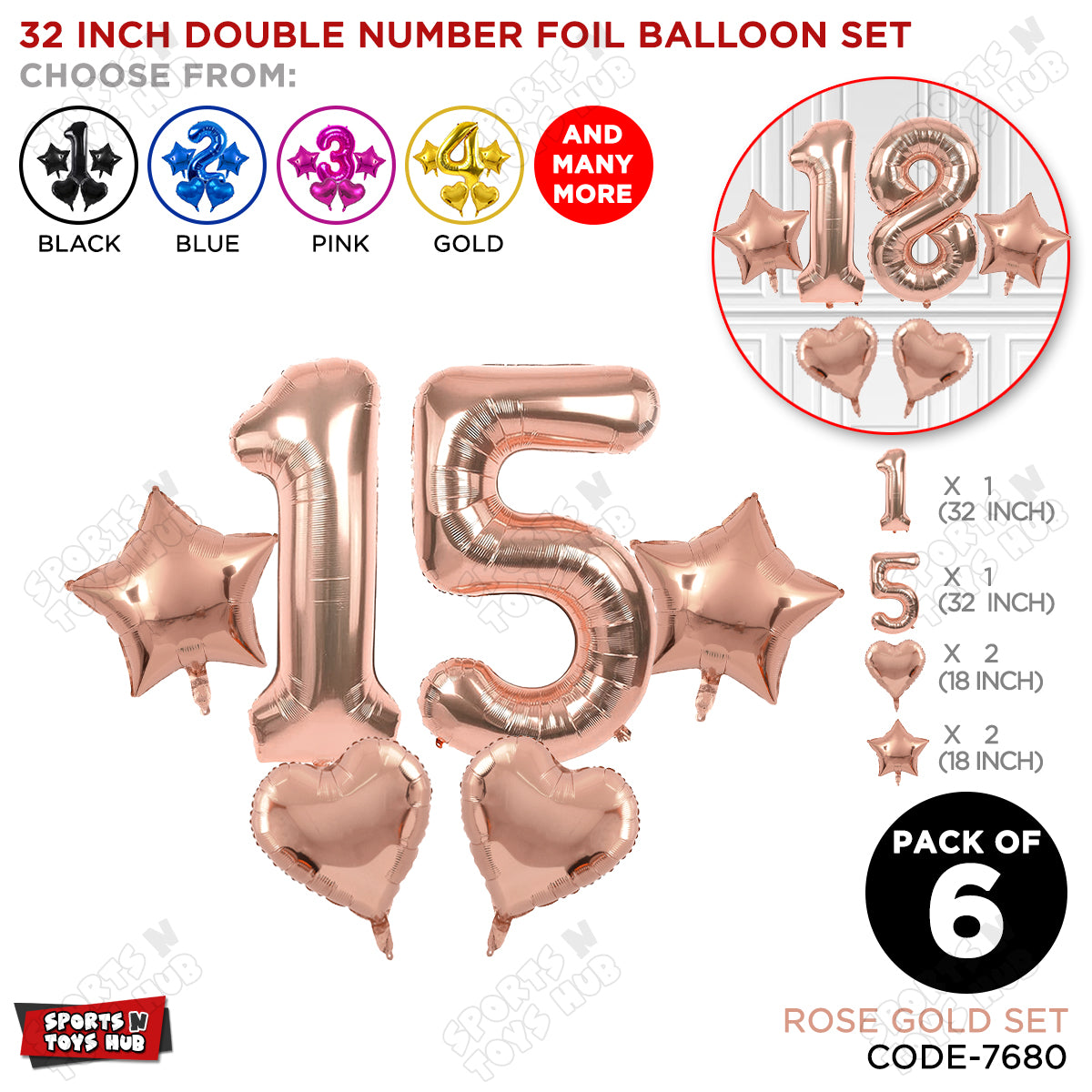 Rose Gold Color 32 Inch Number Foil Balloon Set
