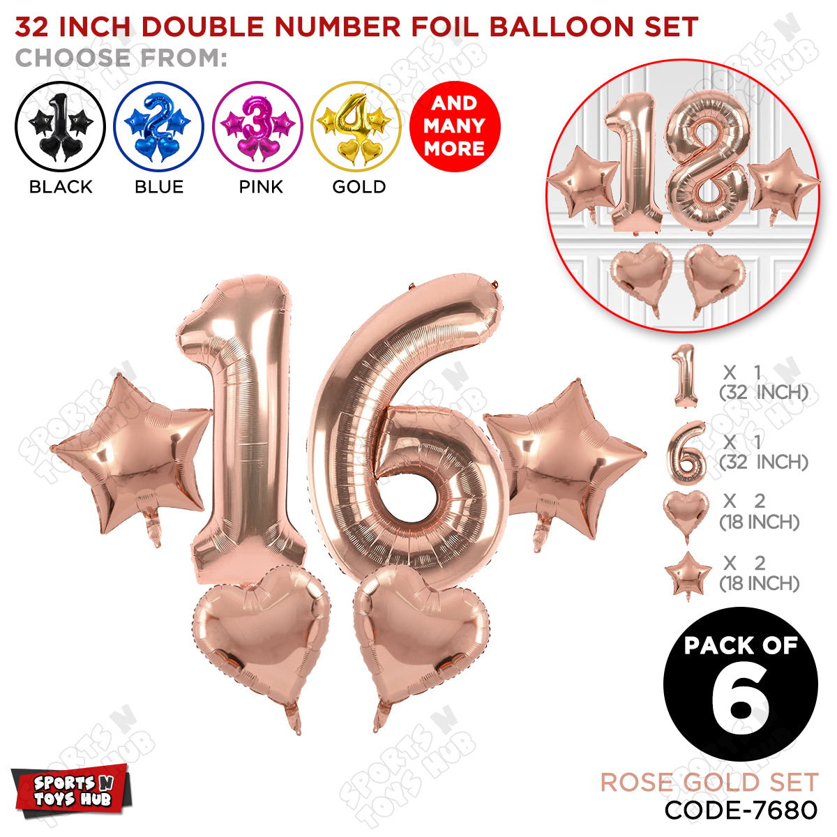Rose Gold Color 32 Inch Number Foil Balloon Set
