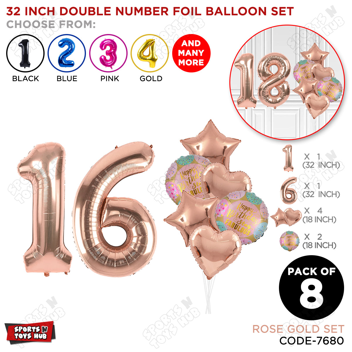 32 Inch Rose Gold Color Number Foil Balloon With Round Printed Balloon Set