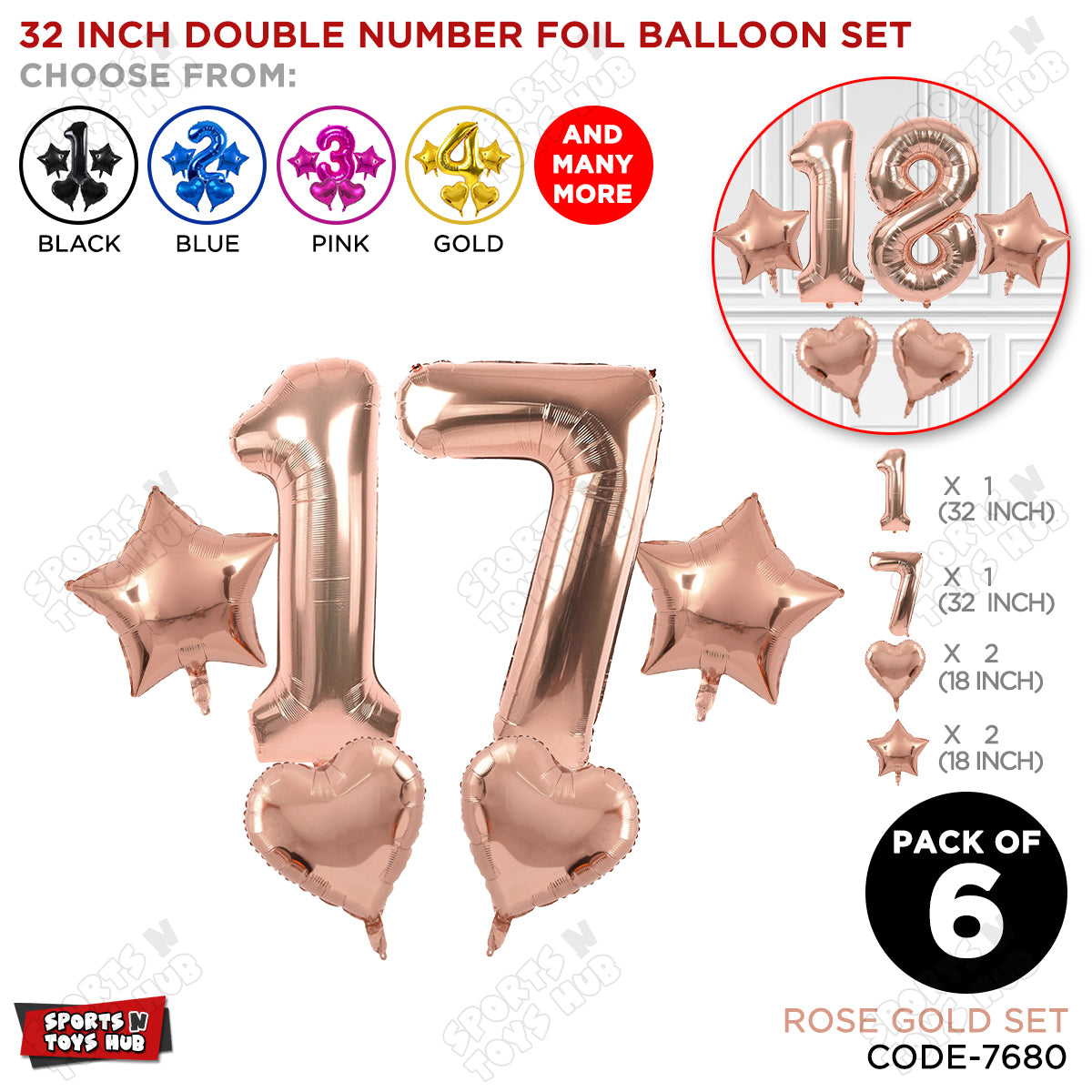 Rose Gold Color 32 Inch Number Foil Balloon Set