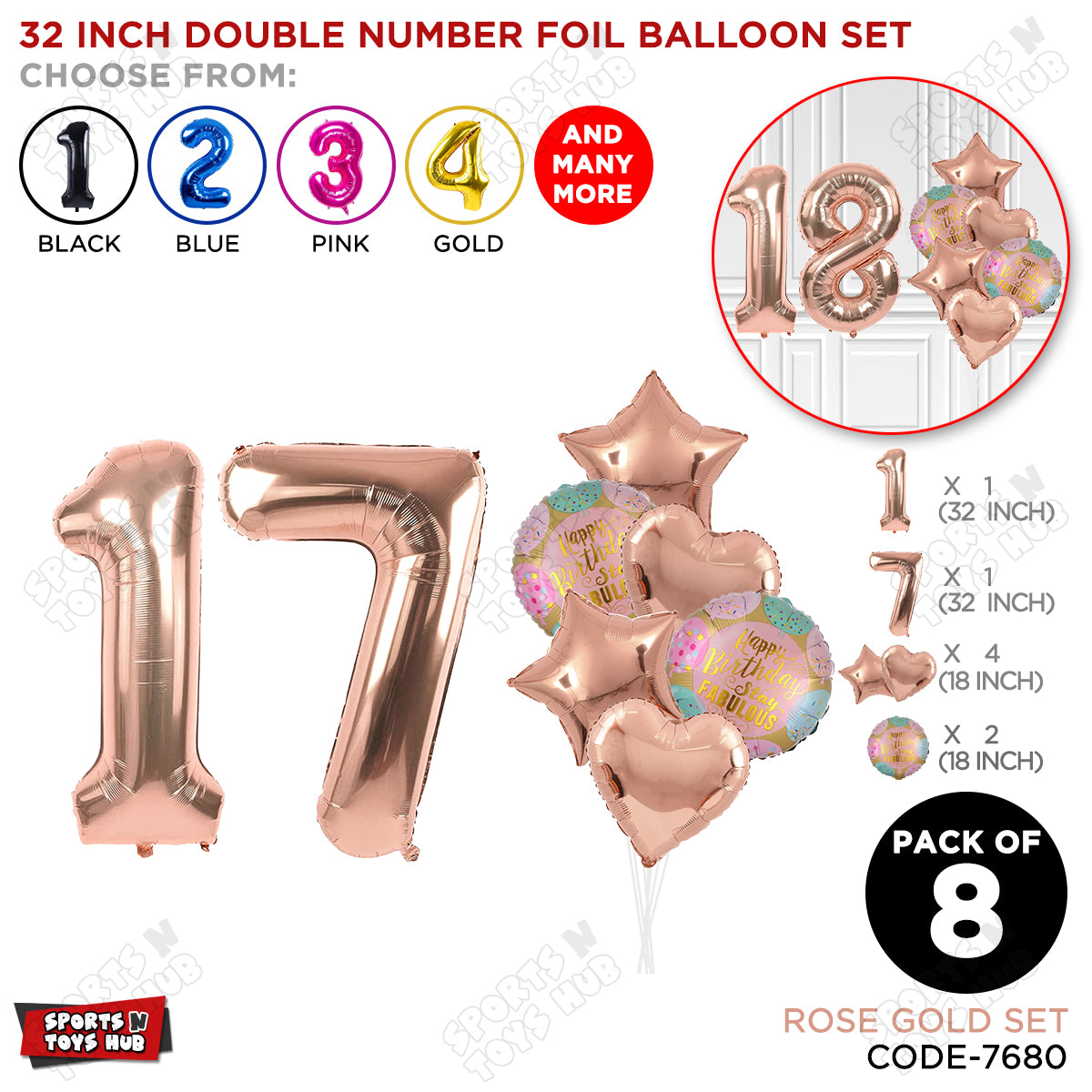 32 Inch Rose Gold Color Number Foil Balloon With Round Printed Balloon Set