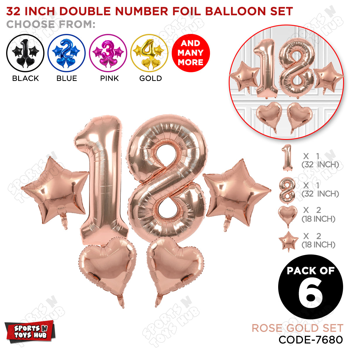Rose Gold Color 32 Inch Number Foil Balloon Set
