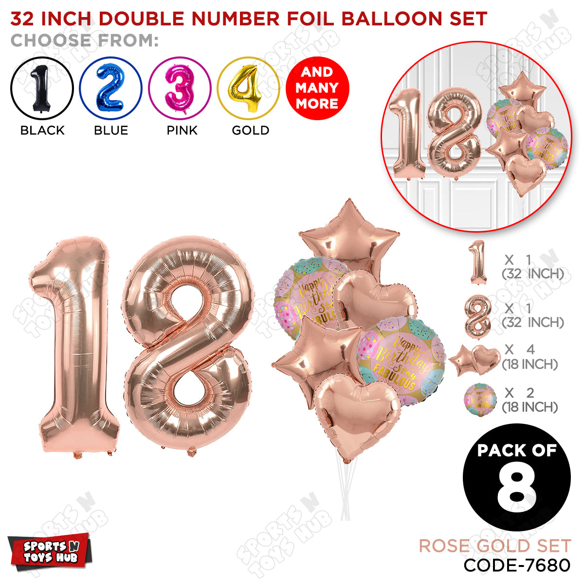 32 Inch Rose Gold Color Number Foil Balloon With Round Printed Balloon Set