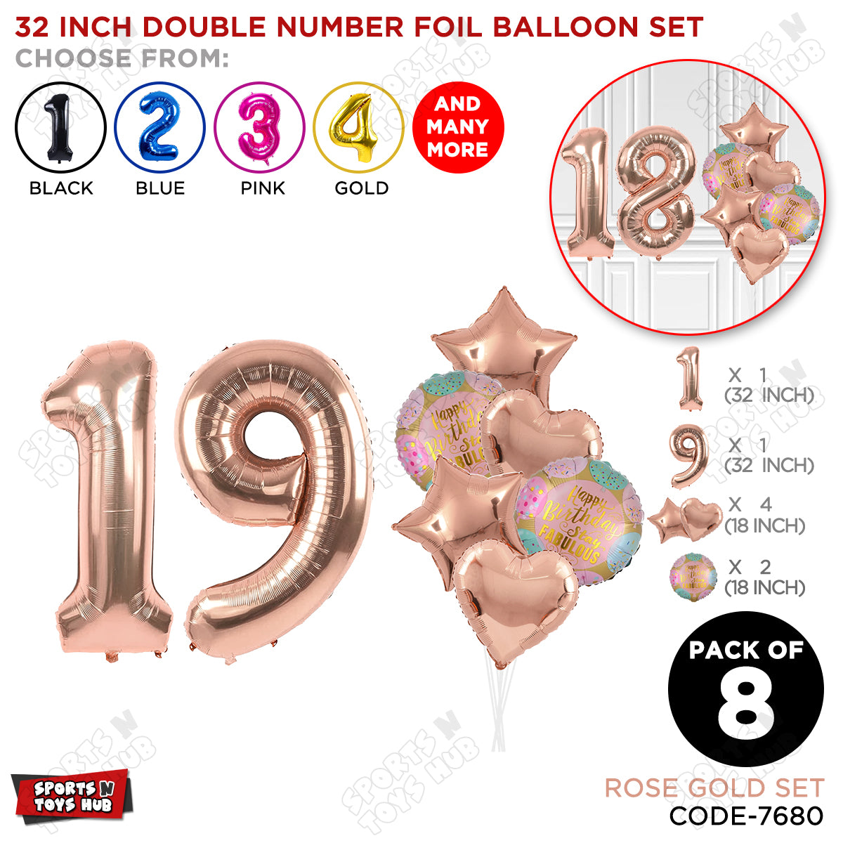 32 Inch Rose Gold Color Number Foil Balloon With Round Printed Balloon Set