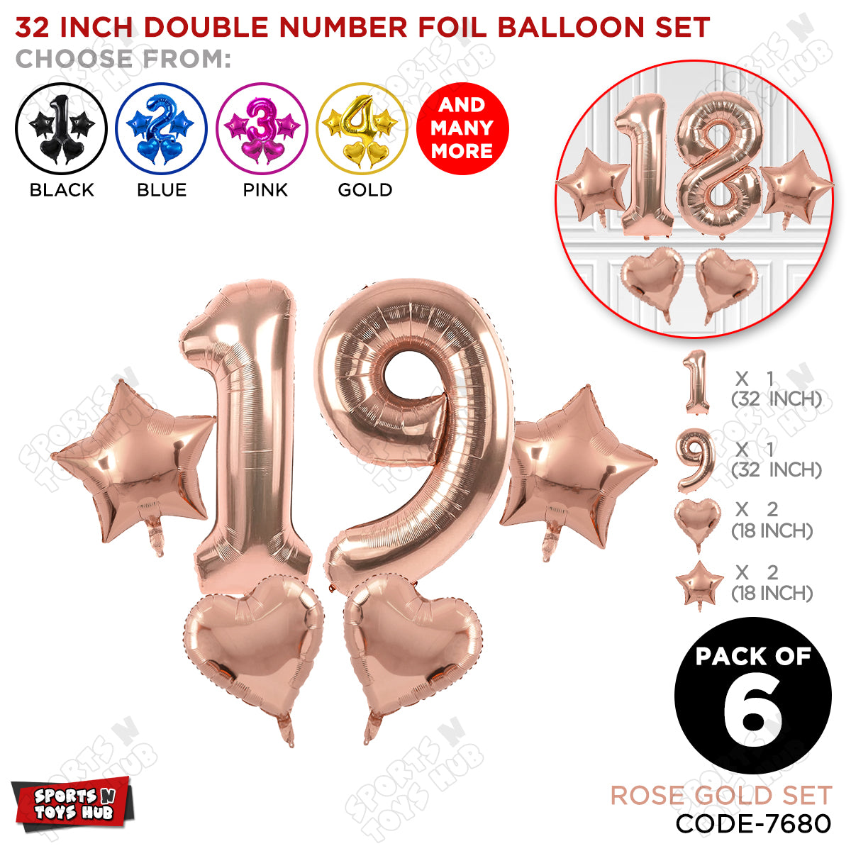 Rose Gold Color 32 Inch Number Foil Balloon Set