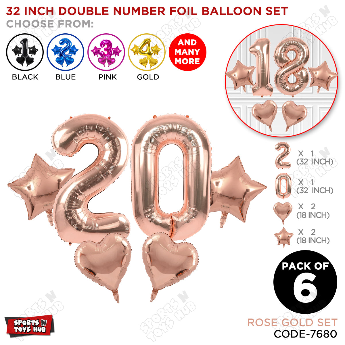 Rose Gold Color 32 Inch Number Foil Balloon Set
