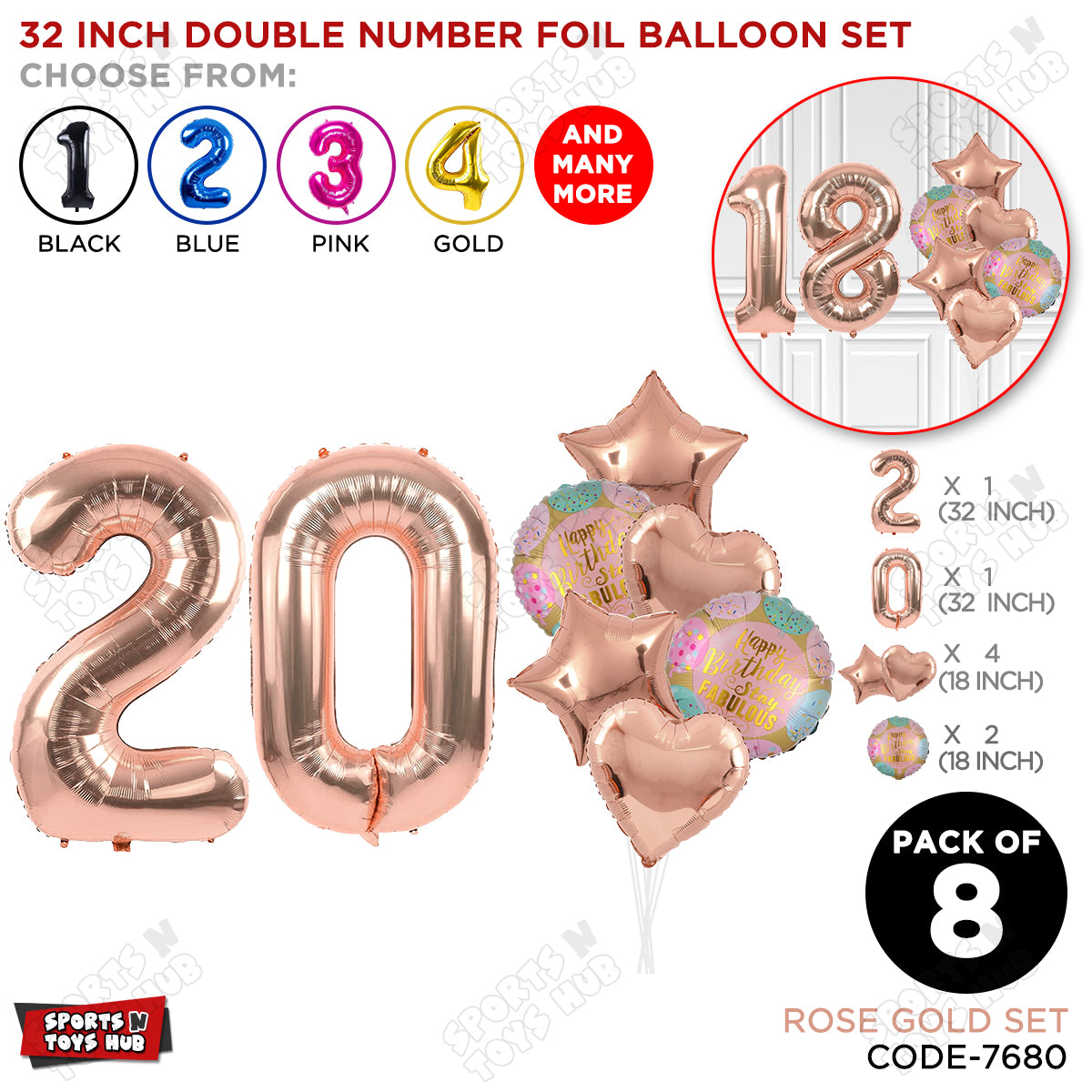 32 Inch Rose Gold Color Number Foil Balloon With Round Printed Balloon Set