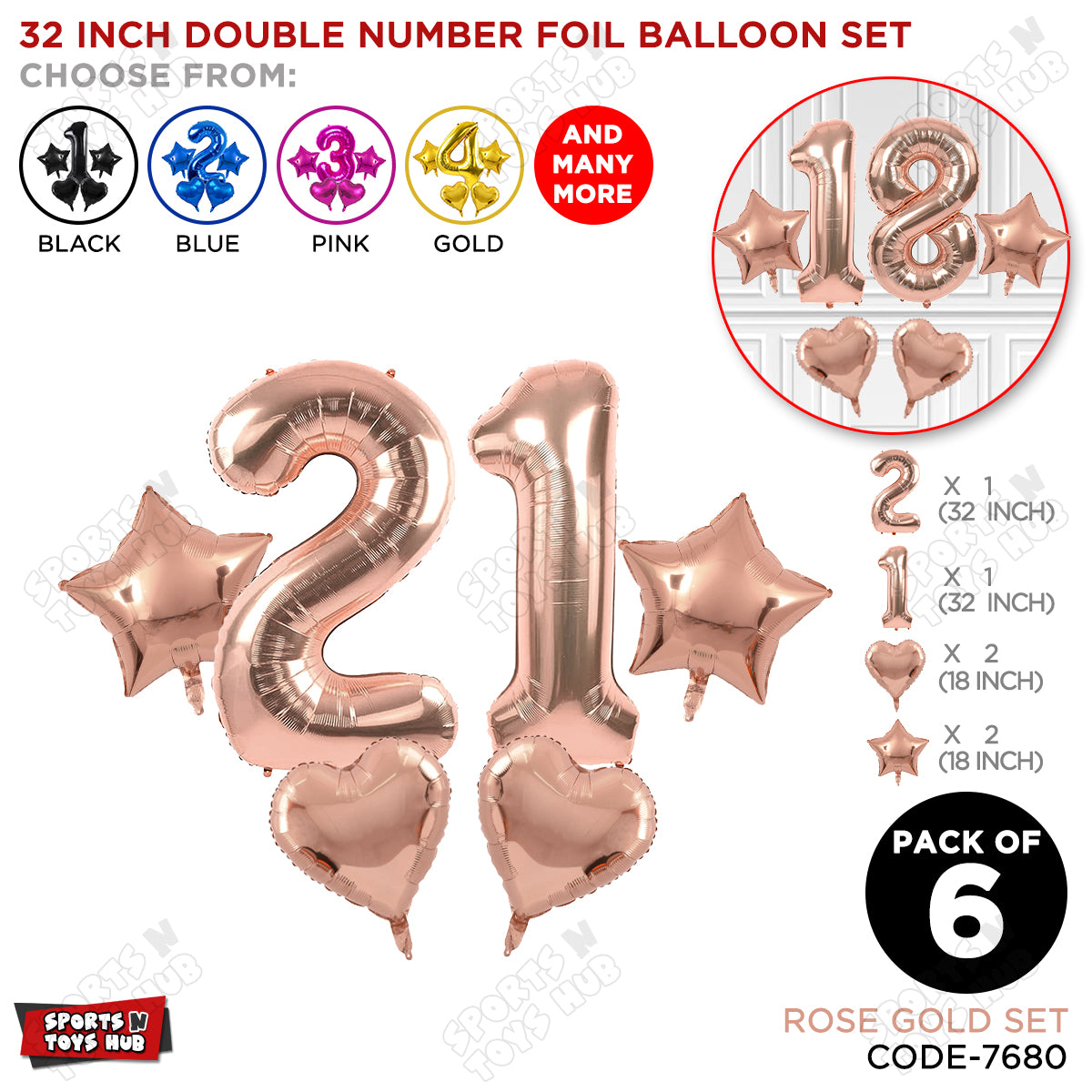 Rose Gold Color 32 Inch Number Foil Balloon Set