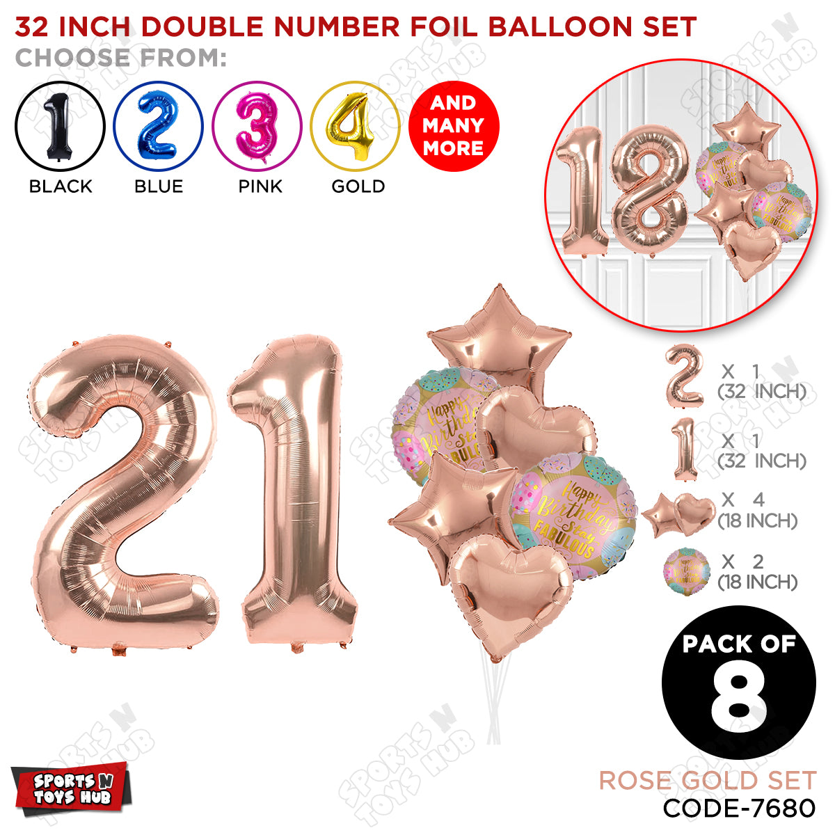 32 Inch Rose Gold Color Number Foil Balloon With Round Printed Balloon Set
