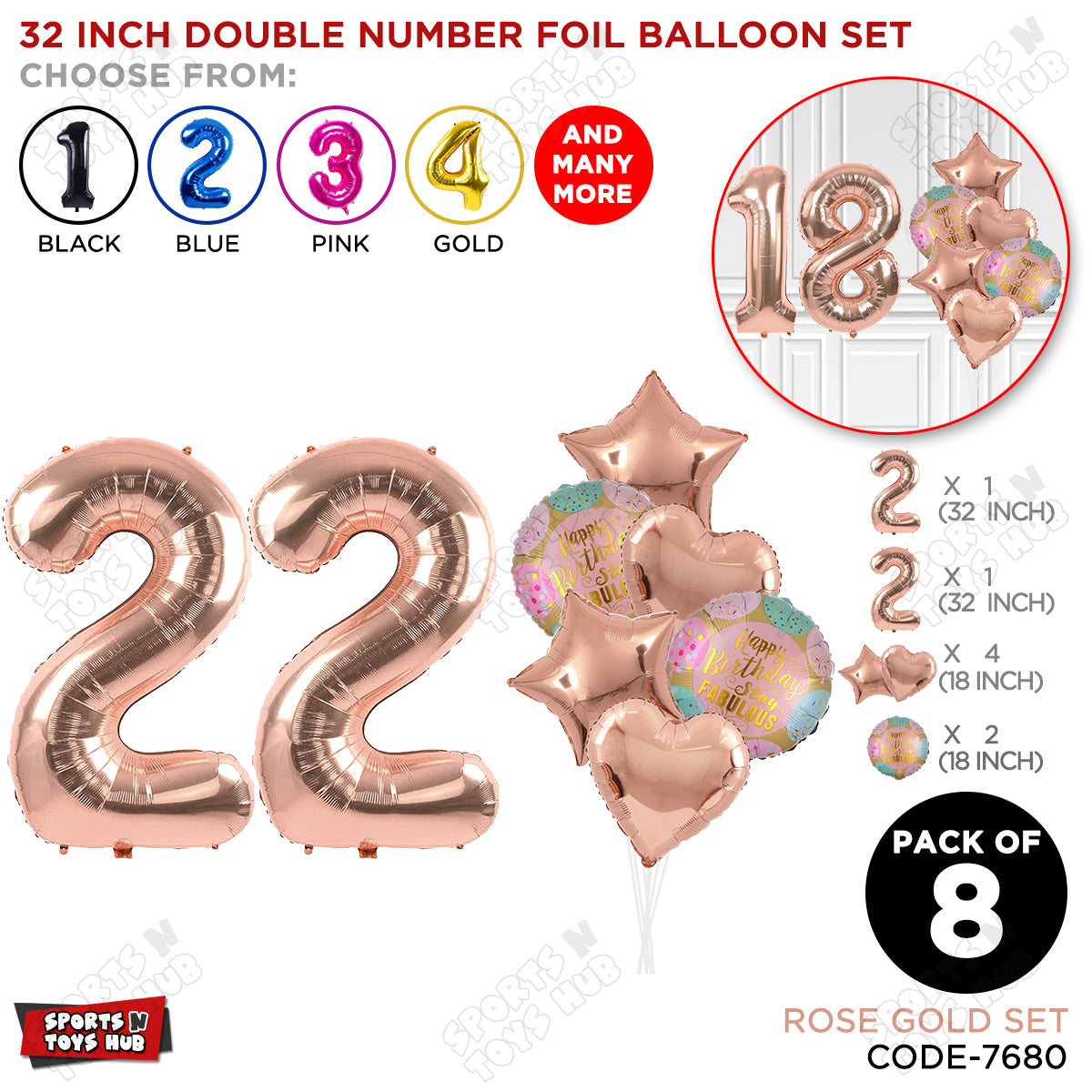 32 Inch Rose Gold Color Number Foil Balloon With Round Printed Balloon Set